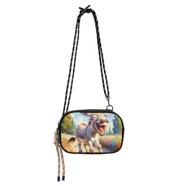 Imagem de Bolsa feminina fofa de animal sorridente de burro para mulheres, bolsa pequena sobre o ombro, bolsa de viagem leve para celular com alça