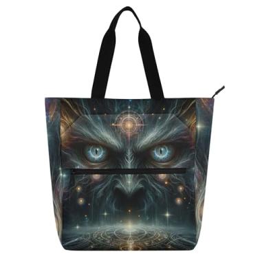 Imagem de GAIGEO Magical Evil Eyes Bolsas femininas pretas para trabalho lona praia livro tote com zíper bolsas professores com compartimentos