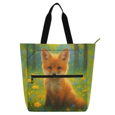 Imagem de Linda bolsa de trabalho de raposa para mulheres, bolsas de tecido de lona, faculdade, escola, senhoras, crianças, livros, presentes