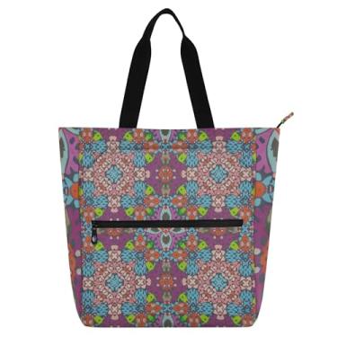 Imagem de GAIGEO Sacolas femininas roxas com formas geométricas coloridas para trabalho, faculdade, escola, bolsas, bolsas de professores com compartimentos