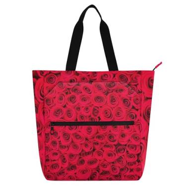 Imagem de Vibrant Red Roses Bolsas femininas para trabalho, lona, bolsas de tecido universitárias, bolsas infantis fofas, para amantes de livros, presentes