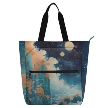 Imagem de GAIGEO Fairyland Bolsa de trabalho feminina de lona com zíper bolsa de praia para professores e amantes de livros