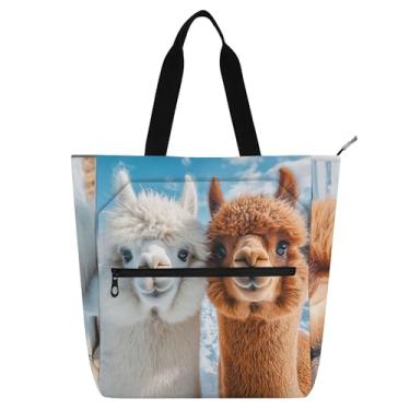 Imagem de GAIGEO Sacola feminina Alpaca Cute Lhama para trabalho, lona, praia, escola, bolsas fofas para crianças com compartimentos