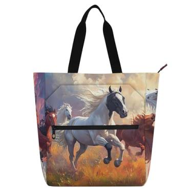 Imagem de GAIGEO Sacola feminina de pintura de cavalos de corrida para trabalho, praia, livros, bolsa com zíper, para uso diário, com compartimentos