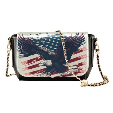 Imagem de GAIGEO Bolsa de couro com zíper de pato de borracha amarela, bolsas de viagem transversais de couro para mulheres, Bandeira americana 1, One Size