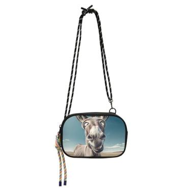 Imagem de TSENQUE Bolsa tiracolo pequena para mulheres, bolsa para celular, carteira fofa e divertida, burro com olhos cruzados, bolsa de ombro pequena