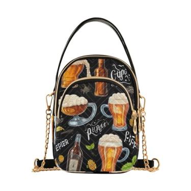 Imagem de Bolsa transversal para guitarras brancas com alça removível, bolsas transversais femininas, bolsas de ombro transversais para mulheres, Copos de cerveja e desenhados à mão - 4, One Size
