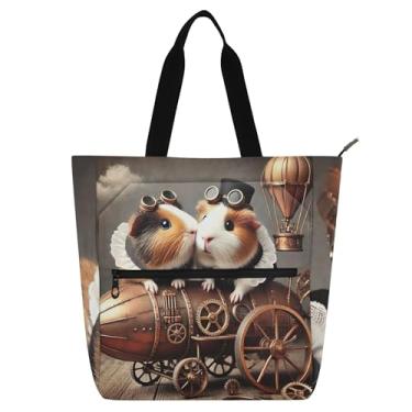 Imagem de Bolsa de trabalho feminina para hamster de porquinho-da-índia bolsa escolar de lona fofa presente infantil para amantes de livros