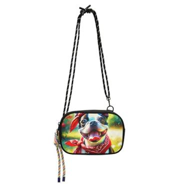 Imagem de TSENQUE Bolsa feminina pequena bolsa transversal carteira de telefone bolsas com estampa animal bolsas de viagem sobre o ombro buldogue brilhante bonito