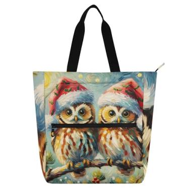 Imagem de GAIGEO Cute Owls Bolsa de trabalho feminina de lona para escola universitária bolsa de tecido presente para amantes de livros