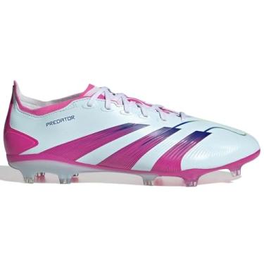 Imagem de adidas Tênis de futebol Predator League 99 Capsule Firm Ground - Coleção Limitada com Gráficos de Futebol com Ícone Colorido, Cabedal Hybridfeel Grippy, Sola Controlplate 2.0, Quase azul/rosa