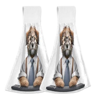 Imagem de Joitme Toalhas de mão penduradas para cachorro fofo com laço, pacote com 2, toalhas de gravata de lã coral macia absorvente para cozinha e banheiro