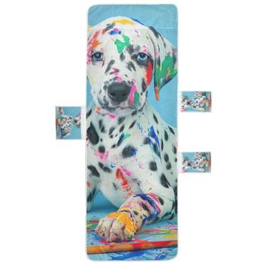 Imagem de Capa de espreguiçadeira de cachorro dálmata colorida azul para piscina, toalhas de praia com bolsos, espreguiçadeira de 203 x 76 cm