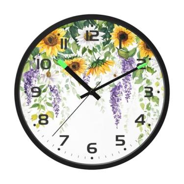 Imagem de SEHANY Relógio de parede vintage com flores de videira silencioso, sem tique-taque, relógio redondo operado por bateria, controle de som, luz noturna, relógios de parede para sala de estar, cozinha