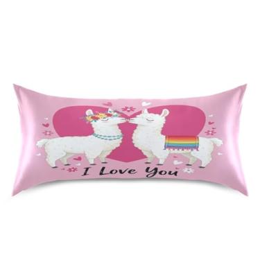 Imagem de Blueangle Fronha de cetim refrescante para cabelo e pele, fronha de lhama dos namorados, tamanho king 50,8 x 101,6 cm com fecho de envelope (836)