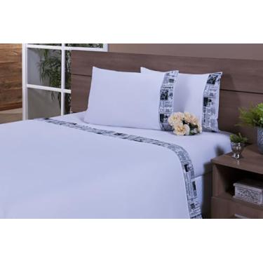 Imagem de Jogo Lençol 3 Peças Solteiro King 200x110 100% Algodão Estampado Jornal (Branco/Jornal, 25cm, 300)