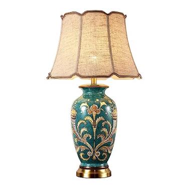 Imagem de Abajur de mesa retrô americano em cerâmica, modelo American Flower & Bird, luminária de cabeceira tradicional para sala de estar, canto do sofá ou hotel.