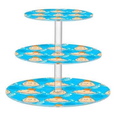 Imagem de Suporte de cupcake de 3 camadas, exibição de festa de chá, torre de cupcake, personalizada, capivara, azul, decoração de chá, bandeja de servir, suporte de comida de plástico
