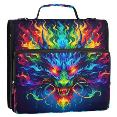 Imagem de Fichários coloridos de 3,8 cm de arte de dragão de fogo, 3 anéis, organizador com zíper, bolsa de fichário com alça para armazenamento escolar, estojo com alça