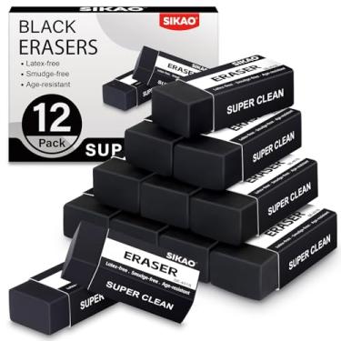 Imagem de Sikao Pacote com 12 borrachas de lápis para crianças, borrachas pretas a granel