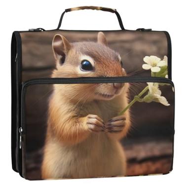 Imagem de Fichários de flor esquilo de 3 cm com 3 anéis, fichário com zíper, resistente, com alça, bolsa escolar, estojo de armazenamento com alça