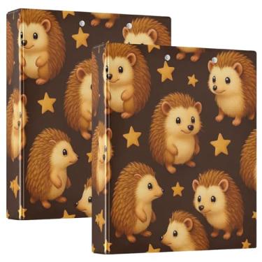 Imagem de Fichários personalizados com 3 anéis escuros para ouriços com estrelas bronzeadas 3,8 cm, 200 folhas, pastas, portfólio, anel redondo, fichário de escritório, 31,5 x 27 x 6 cm, pacote com 2