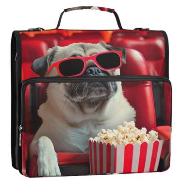 Imagem de Organizador de fichário com zíper para cães pug engraçados 3,8 cm, 3 anéis, pastas divertidas com alça, pasta de armazenamento de bolsa escolar com alça