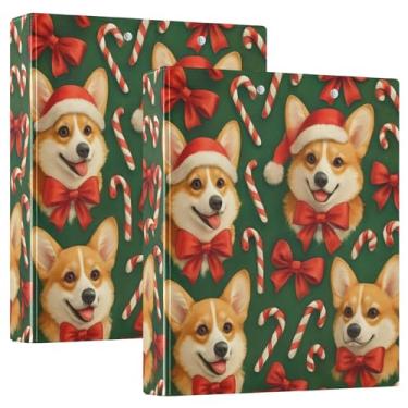 Imagem de Fichários personalizados para cães Corgi Papai Noel, Natal, 3 anéis, comporta 200 folhas, fichário redondo, 31,5 x 27 x 6 cm, pacote com 2
