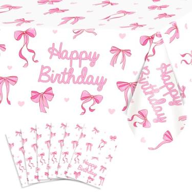 Imagem de Avezano 6 peças de toalha de mesa de laço rosa coquete decorações de aniversário toalha de mesa descartável para meninas decorações de festa de aniversário 272 x 137 cm