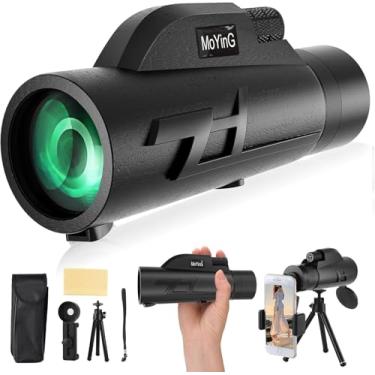 Imagem de Monóculo HD 20 x 50 para adultos com adaptador de telefone e tripé, lente objetiva de 50 mm, ótica multirevestida, prisma BaK-4, estojo de cinto