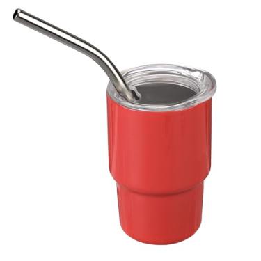 Imagem de Conjunto de copos de shot fofos de 85 g com canudo e tampa, mini copo portátil com isolamento térmico para coquetéis, café, presente engraçado, suprimentos de viagem (vermelho)