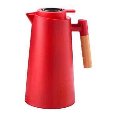 Imagem de Garrafa Térmica de água, 1 Litro Garrafa Térmica Com Termômetro Led Para Chás/Café Design Moderno Cabo Em Madeira(Vermelho)