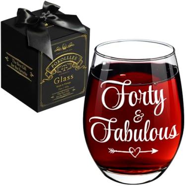Imagem de Pokolllee Presentes de aniversário de 40 anos para mulheres e homens - Presente de quarenta fabulosos copos de vinho para 40 anos, presentes de aniversário de 40 anos para amigos, irmãs, esposa