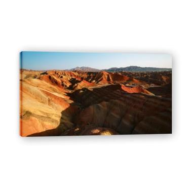 Imagem de Impressão em tela vermelha e amarela alternada com foto real, cidade, mar, neve, vale, rio, nascer do sol, nascer do sol, para decoração de casa, moldura de 20 x 36 cm