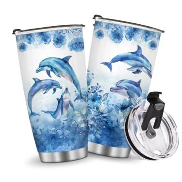 Imagem de Copos isolados estilo golfinhos caneca de café para viagem, garrafa de água, 590 ml, presentes gelados para mulheres, homens, meninos, meninas, mulheres, Natal, aniversário, dia das crianças, presente