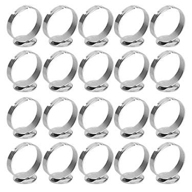 Imagem de Aqur2020 Bases de Anel Plano Ajustáveis, Bandeja de Anel Em Branco de Aço Inoxidável de 20 Unidades para Fazer Joias DIY, Diâmetro de 12 Mm para Colar Contas de Botões, Acessórios de