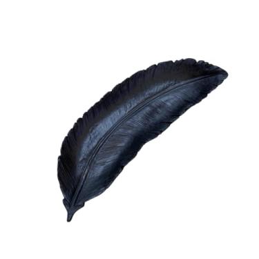 Imagem de Bandeja Decorativa Folha Dourada Porta Joias Enfeite Luxo para Mesa e Lavabo (Preto)