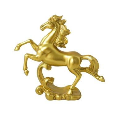 Imagem de Fenteer Estátua de Cavalo, Escultura Animal, Modelo de Animal, Artesanato em Resina, Ornamento de Mesa para Escritório, Quarto, de Entrada, Ouro
