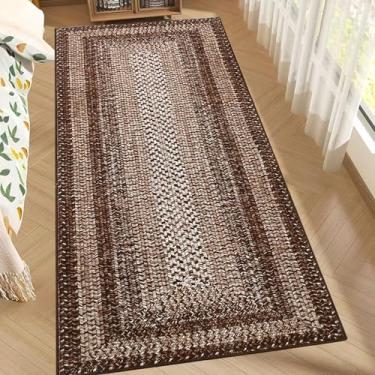 Imagem de RUGSREAL Tapete de corredor boho de 5 x 15 cm, estampa trançada, lavável à máquina, antiderrapante, marroquino, para cozinha, fazenda, tapete rústico para sala de estar, quarto, marrom