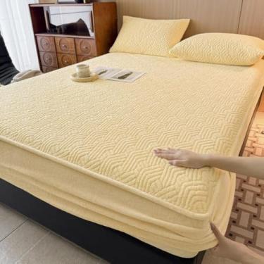 Imagem de Lençol com elástico, capa de colchão respirável, ultramacio, antiestático, protetor de colchão de 360°, durável, roupa de cama de luxo, fácil instalação, temporada, qualidade de hotel - amarelo |