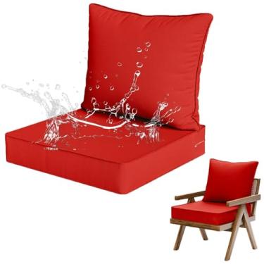Imagem de Yadlan Almofadas de assento com conjunto de almofadas traseiras móveis de jardim, almofadas de assento impermeáveis ao ar livre para lounge, casa, carro, escritório, sofá, cadeiras vermelhas, 51 x 51