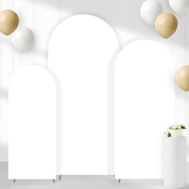Imagem de CORNER LACE Conjunto de 3 capas de pano de fundo de arco (1,8 m/1,2 m, branco), 2 lados de elastano com elástico em arco Chiara para decoração de chá de bebê, casamento, festa de aniversário (apenas