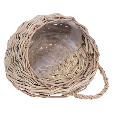 Imagem de Vaso de flores, vaso de flores, pendurar na parede, cesta de vime, rattam, jardim, videira, suporte de plantas (cor: branco-remendo estrela de cinco pontas 4) (cinza)