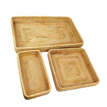 Imagem de Alomejor Bandeja de Vime, Cesta de Servir de Vime de 13 Polegadas para Organização de Mesa, Bandeja Multifuncional de Armazenamento de Lanches para Sala de Estar, Jantar, Piquenique (Conjunto de 3