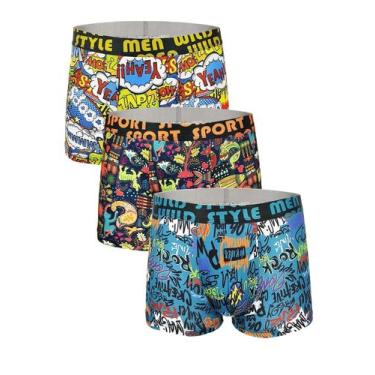 Imagem de Cuecas Boxer Masculinas Em Pacote Com 3 Peças Em Poliéster Com Estampa