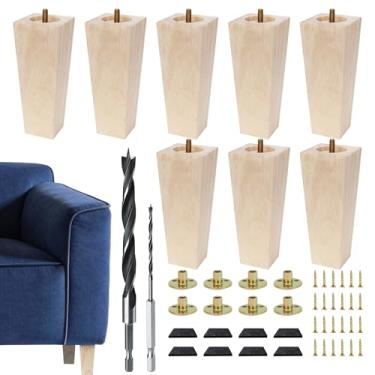 Imagem de Txcucc Pés para móveis, pernas de mesa, pernas de sofá, pés quadrados inacabados, pé de substituição de madeira de 15,2 cm para móveis, conjunto de 8, natural (8 conjuntos, 15 cm)