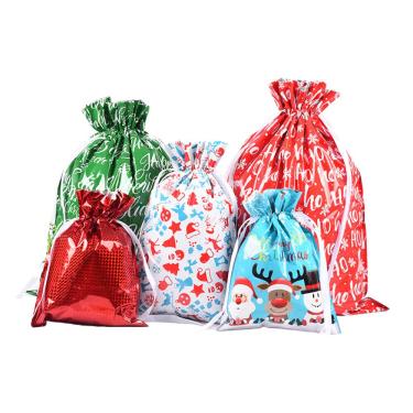 Imagem de Conjunto de sacolas de presente, embalagem metálica de Natal com cordão