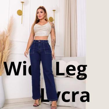 Imagem de Calça Jeans Wide Leg Feminina Com Lycra - Felly, Azul, Marinho, 36