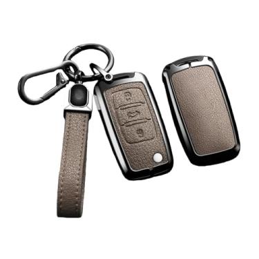 Imagem de Capa protetora para chave remota de carro, capa completa, bolsa compatível com Skoda Octavia A5 A7 Fabia Superb Kodiaq Karoq Acessórios para chaveiro automotivo(A-khaki keyring)