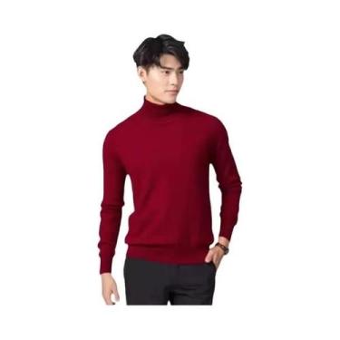 Imagem de Suéter Masculino De Gola Alta Em Mistura De Cashmere E Algodão Para Ou